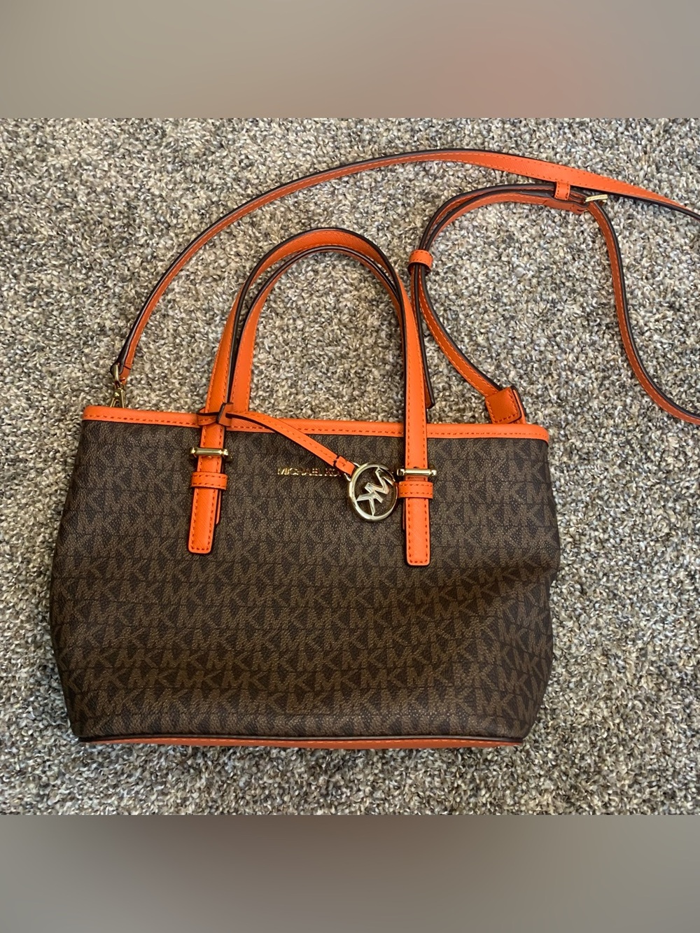 Michael Kors Brown Purse with Orange Trim